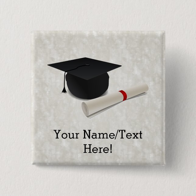 Graduation Cap Diploma Customizable 2 Inch Square Button (Front)