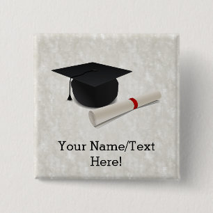Graduation Cap Diploma Customizable 2 Inch Square Button