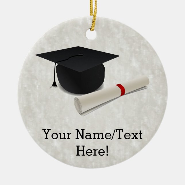 Graduation Cap Diploma Customizable Ceramic Ornament (Front)