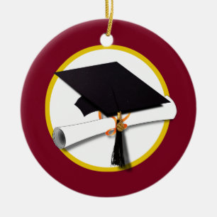 Graduation Cap & Diploma - Dark Red Background Ceramic Ornament