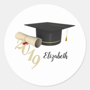 Graduation Cap , Diploma - Personalized Classic Round Sticker