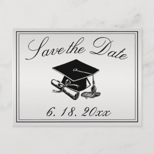 Graduation Cap Diploma Silver Save the Date Announcement Postcard