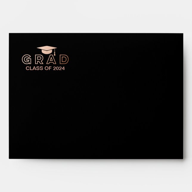 Graduation Cap Faux Foil Rose Gold Elegant Grad Envelopes (Front)