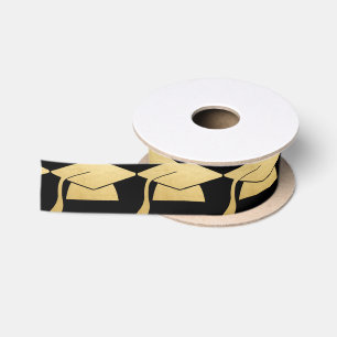 Graduation Cap Faux Gold Foil   Black Satin Ribbon