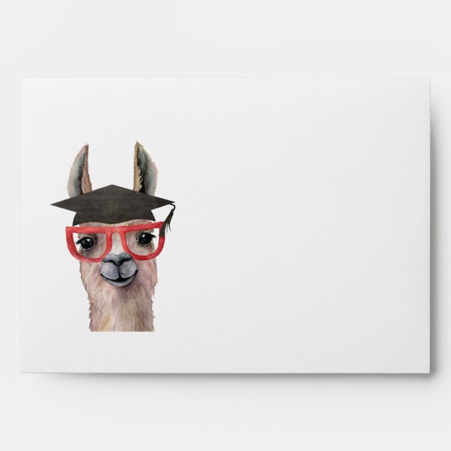 Graduation Cap Funny Llama Photo Announcements Envelope (Front)