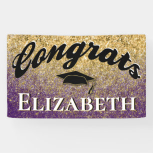 Graduation Cap Girly Gold Purple Banner