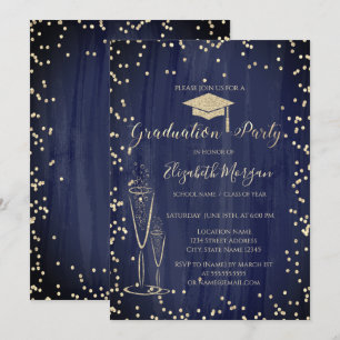 Graduation Cap,Glass Diamonds Blue Graduation Invitation