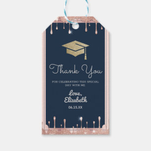 Graduation Cap Glitter Rose Gold Drips Navy Blue Gift Tags