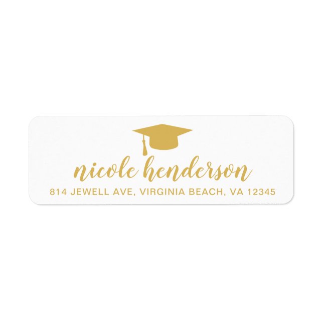Graduation Cap Gold and White Return Address (Front)