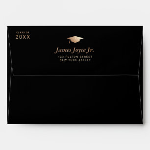 Graduation Cap Gold Foil and Black   Elegant Grad Envelope