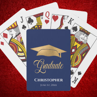 Graduation Cap Gold Modern Elegant Blue Playing Cards