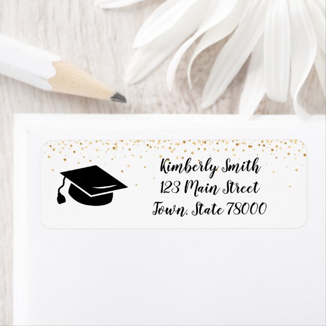 Graduation Cap Gold Sparkle Return Address (Insitu)