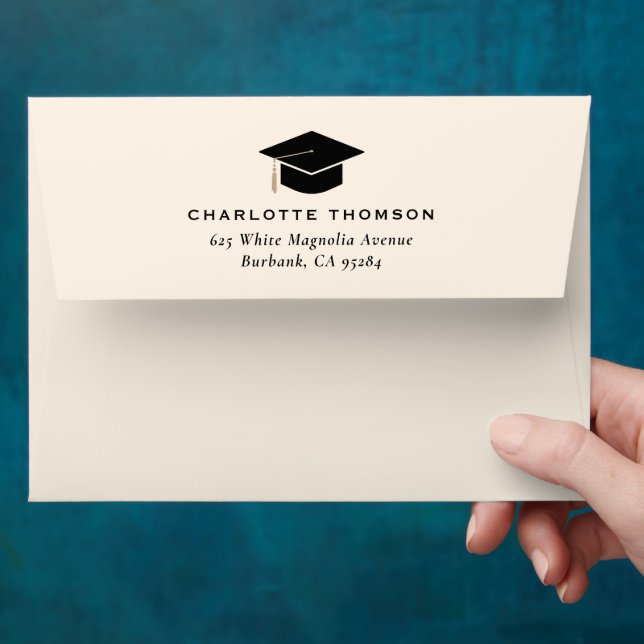 Graduation Cap Gold Tassel Ivory 5x7 Envelope (Hand)
