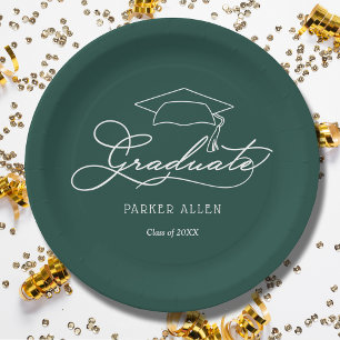 Graduation Cap Green Graduation Plates