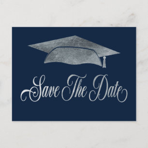 Graduation Cap Grey Silver Save The Date Announcement Postcard