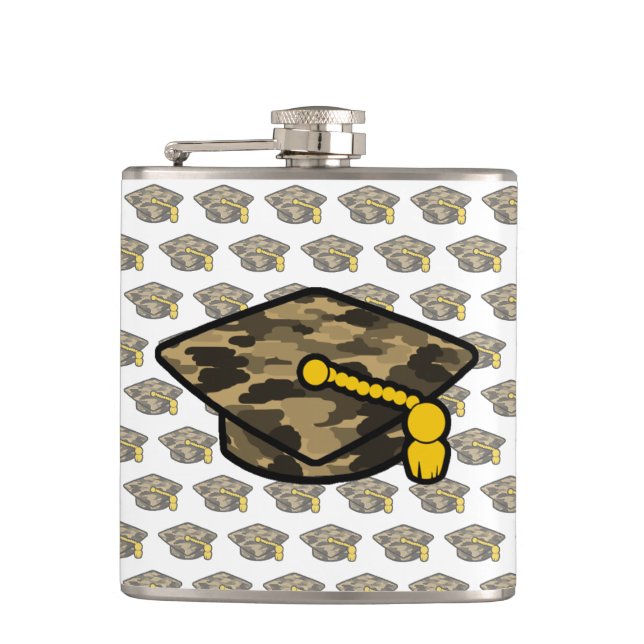  Graduation Cap Khaki Camo Hip Flask (Front)