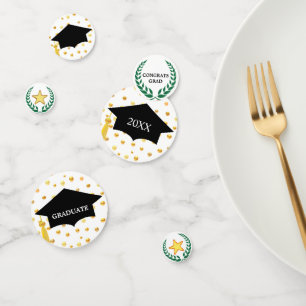Graduation cap, laurel, stars & gold Confetti