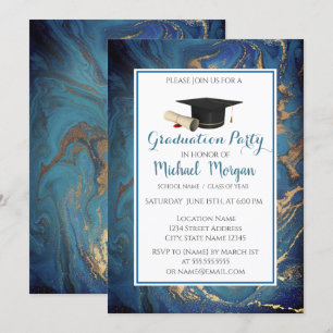 Graduation Cap Marble Gold Graduation Party Invitation