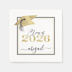 Graduation Cap Metallic Gold Script Class Year Napkin