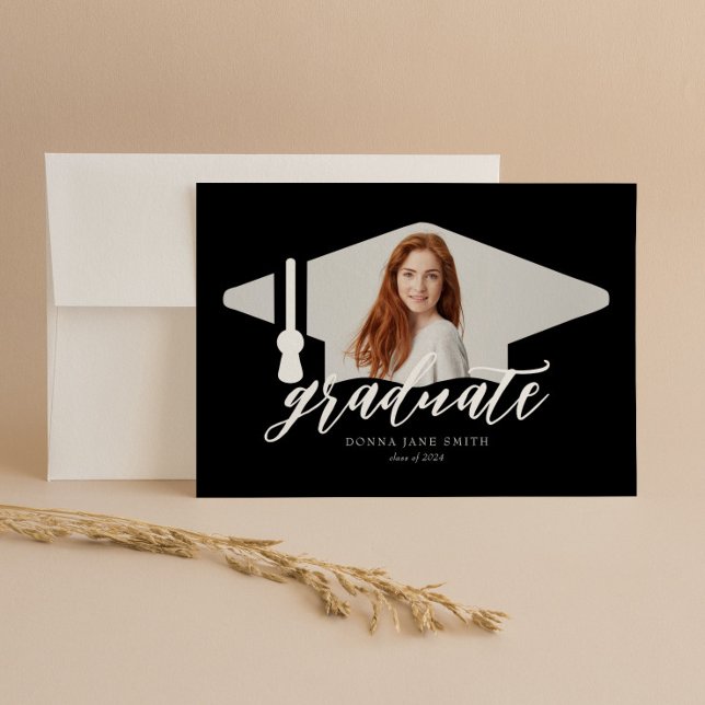 Graduation Cap Modern Minimalist 4 Photos Vertical Invitation (Creator Uploaded)