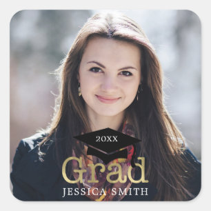 Graduation Cap Modern Photo Square Sticker