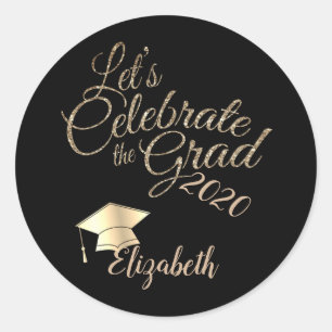 Graduation Cap,Name Black Classic Round Sticker
