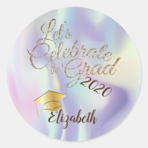 Graduation Cap,Name,Holographic Classic Round Sticker