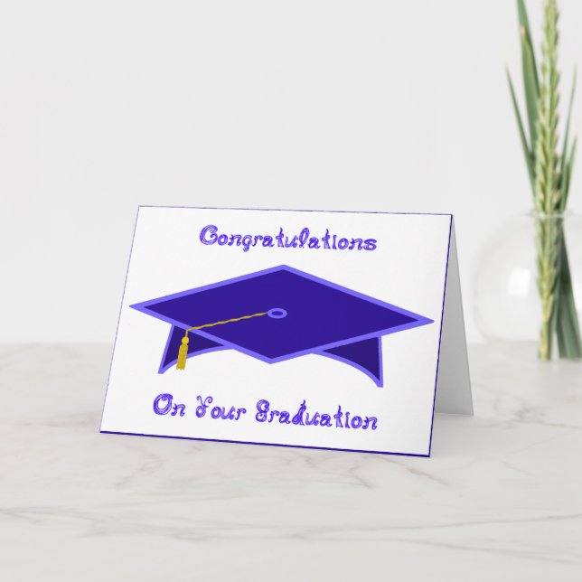 Graduation Cap Navy Blue Paper Hat Card Printable (Front)
