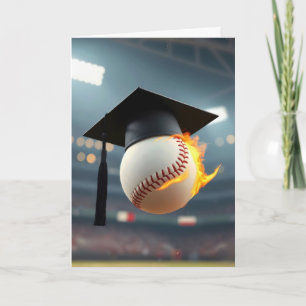 Graduation Cap On a Flaming Baseball Card