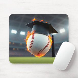 Graduation Cap On a Flaming Baseball Mouse Pad
