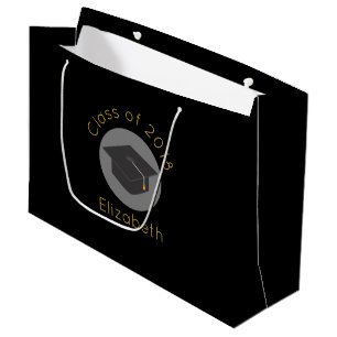 Graduation Cap on Black Class of 20xx Custom Large Gift Bag