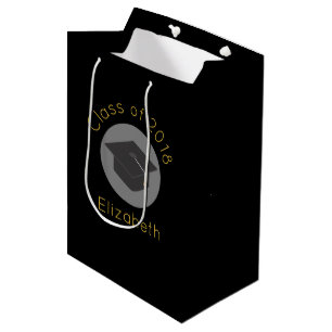 Graduation Cap on Black Class of 20xx Custom Medium Gift Bag