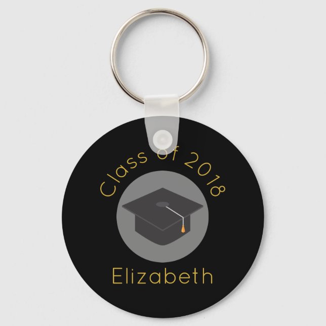 Graduation Cap on Black Class of 20xx Keychain (Front)
