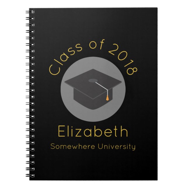 Graduation Cap on Black Class of 20xx Notebook (Front)