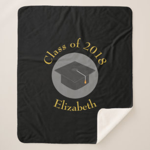 Graduation Cap on Black Class of 20xx Sherpa Blanket