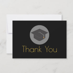 Graduation Cap on Black Thank You Card