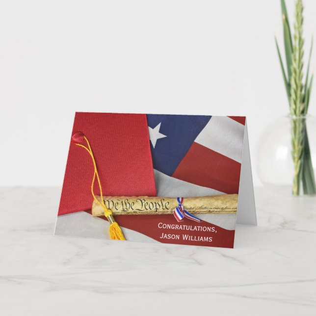 Graduation cap on flag with U.S.constitution Card (Front)