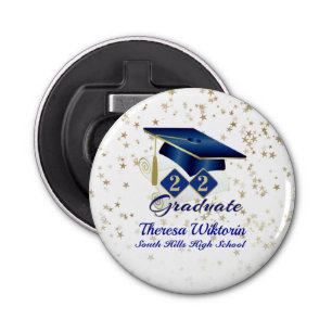 Graduation Cap Party Blue Gold Personalized Bottle Opener
