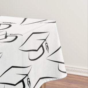 Graduation Cap Pattern Black and White Tablecloth