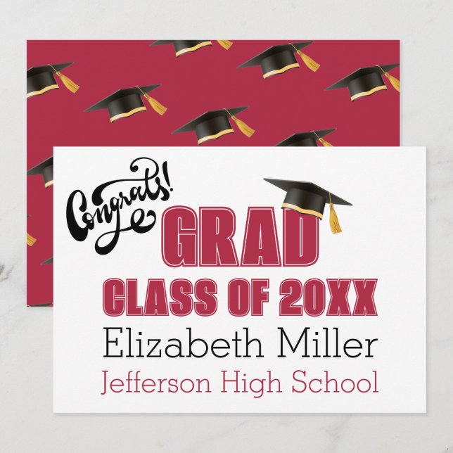 Graduation Cap Pattern Celebration Card in Wine (Front/Back)