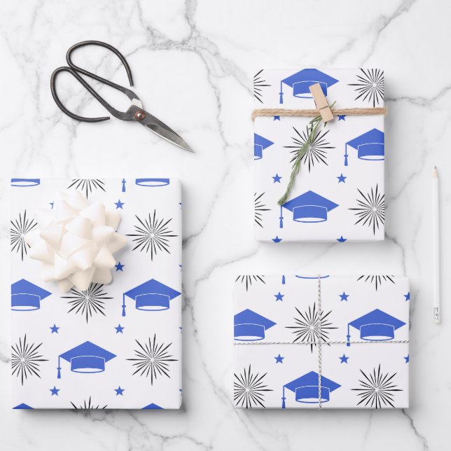 Graduation Cap Pattern Wrapping Paper Sheet (Front)
