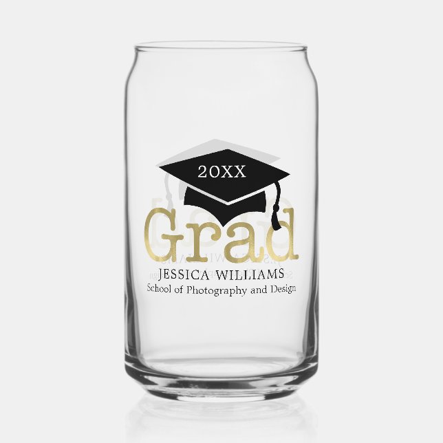 Graduation Cap Personalized Can Glass (Front)