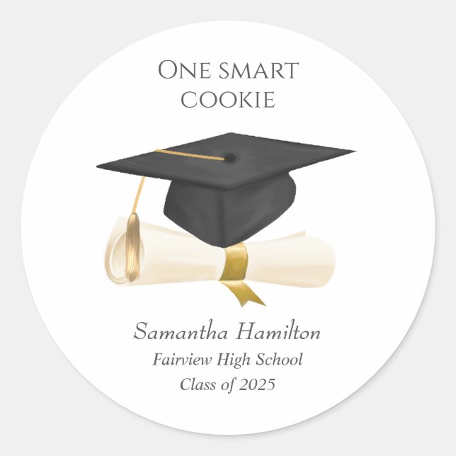 Graduation Cap Personalized Classic Round Sticker (Front)