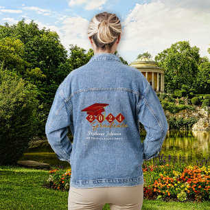Graduation Cap Red Gold Personalized Denim Jacket