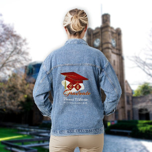 Graduation Cap Red Gold Personalized Denim Jacket