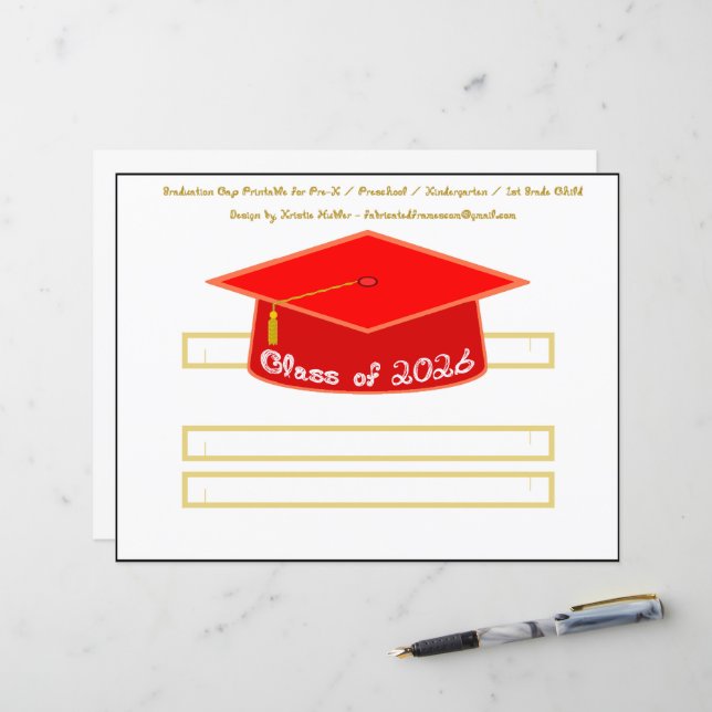 Graduation Cap Red Party Hat 2026 in White (Front/Back In Situ)
