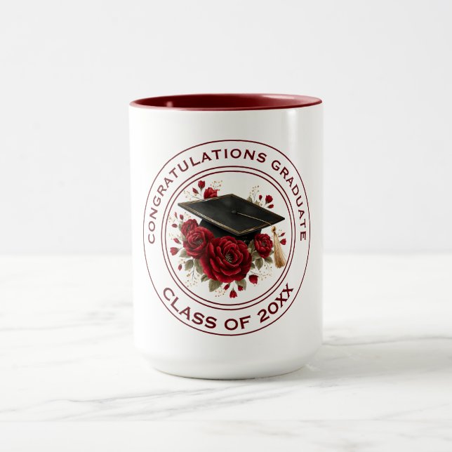 Graduation Cap & Red Roses Class of 20XX  Mug (Center)