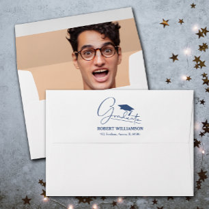 Graduation Cap Return Address and Photo Inside Envelope