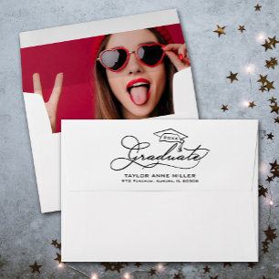 Graduation Cap Return Address Photo Inside Envelope