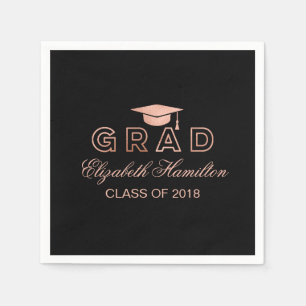 Graduation Cap Rose Gold Elegant Grad Party Napkin